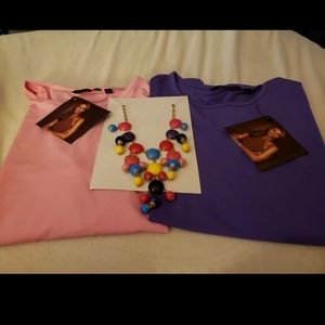 Iman Set 2 Tops Pink Purple & Necklace
